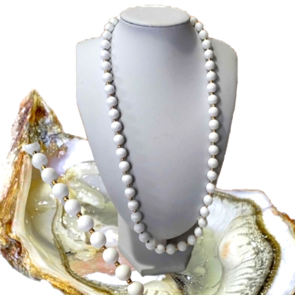 24" Faux Pearls & Golden Beads Lightweight Summer Necklace